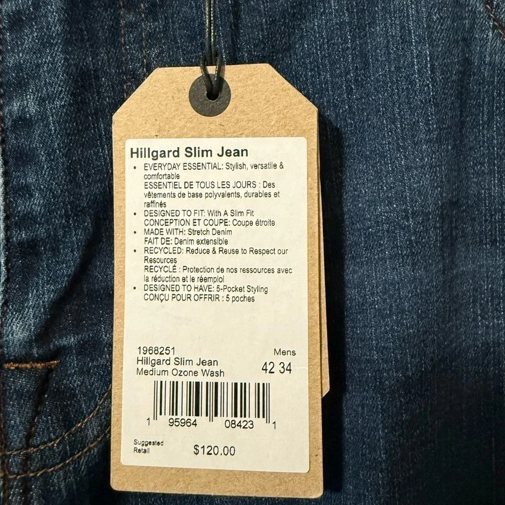 Prana Men's NWT Medium Wash Tapered Leg Hillgard Slim Jean